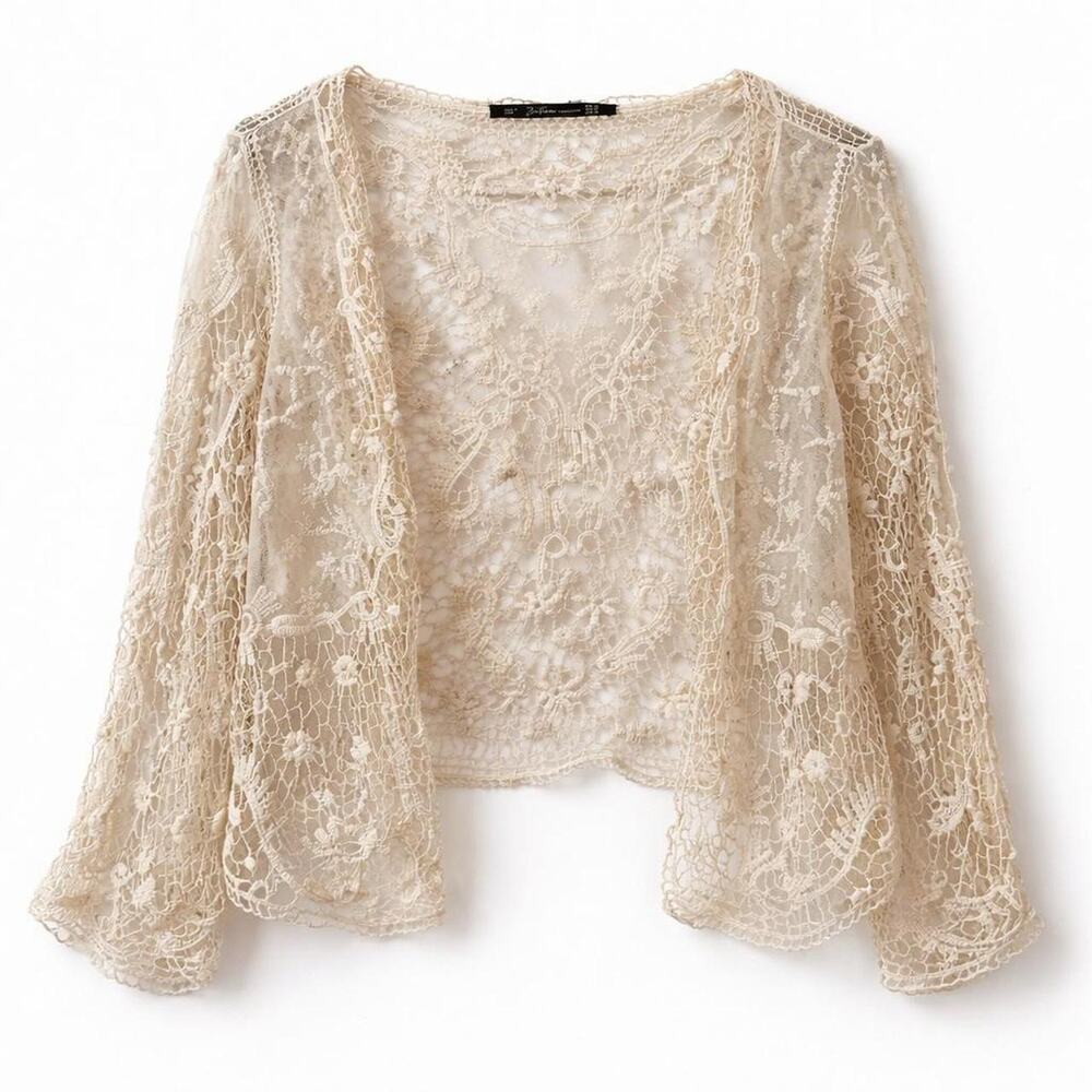 Romantic bohemian hippie Y2K  Witchy Boho top ZARA Ethereal Cream Lace  Fairy